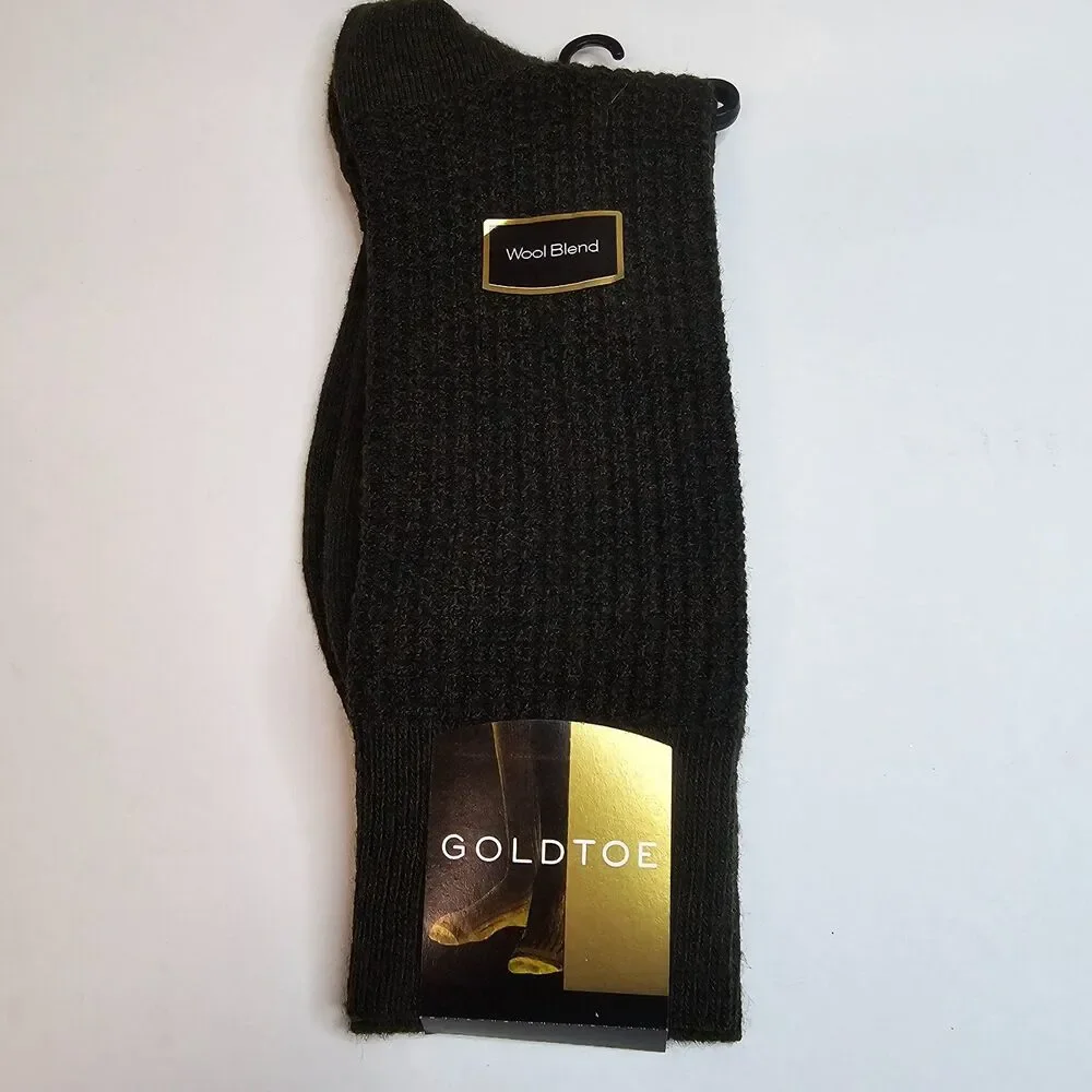 NOS Gold Toe Wool Blend Dark Olive Men's Socks Size 10-13